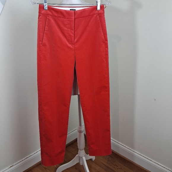 J.Crew Kate Straight-Leg Red Pant In Stretch Velvet Size 00 NWT - Picture 2 of 11